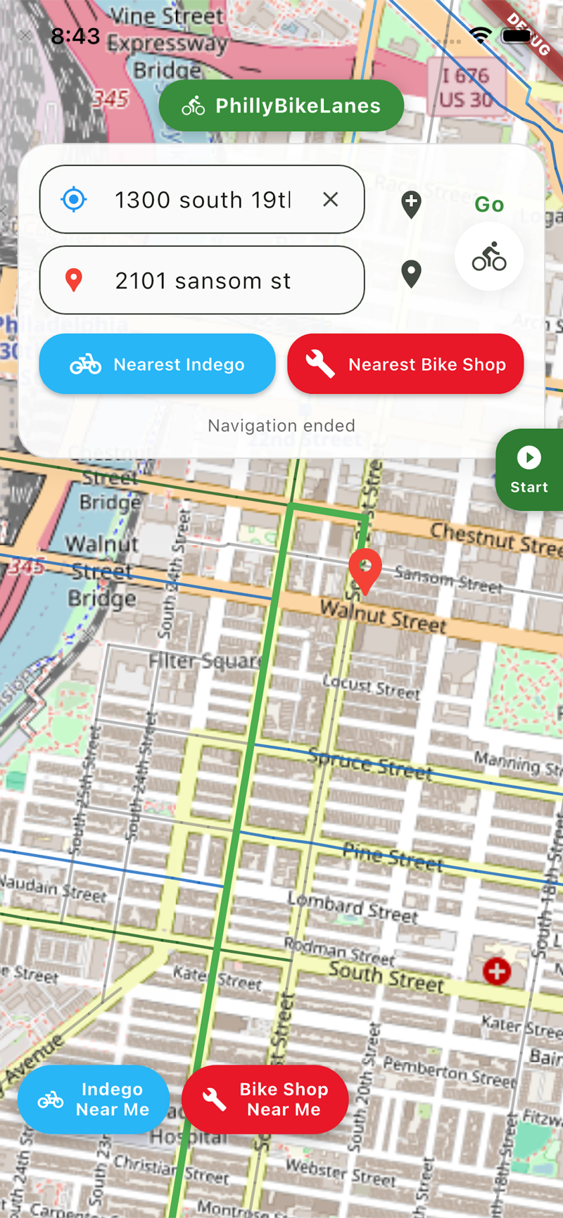 PhillyBikeLanes bike navigation app